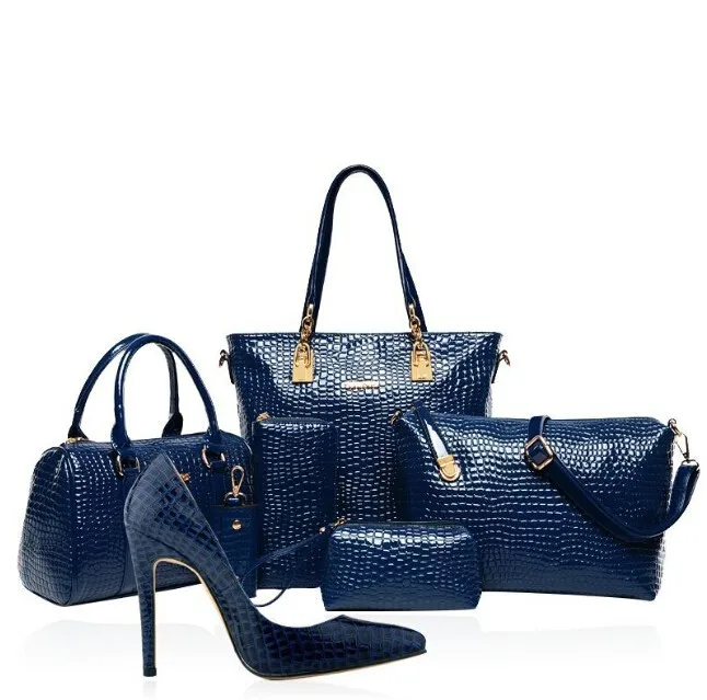 blue shoes and bags to match