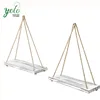 Set of 2 Whitewashed Wood Hanging Rope Swing Shelves