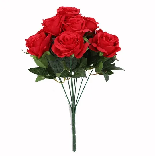 9 Heads High Quality White Artificial Silk Roses Bushes For Sale Buy