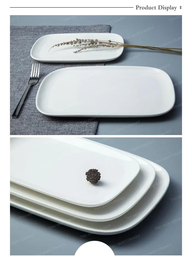 Wholesale Restaurant And Hotel Crockery Luxury Ceramic Dinner Set Retangular Flat Wedding Plate^