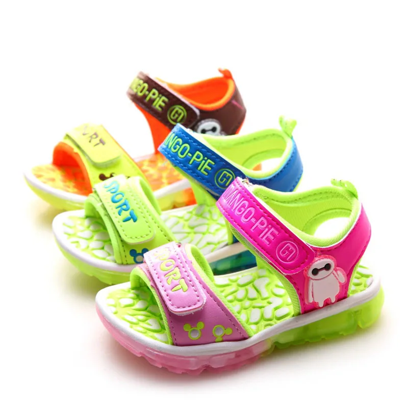2016 summer kids led light up shoes children beach casual sandals shoes with light cartoon casual