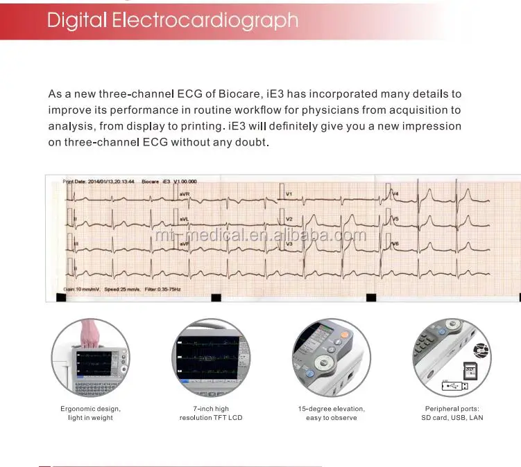 3 channels digital Electrocardiograph from Chinese manufacturers