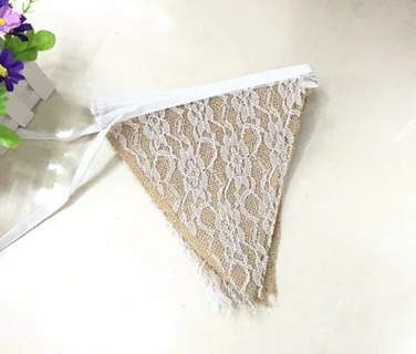Fabric Bunting hessian calico ivory lace shabby chic wedding rustic