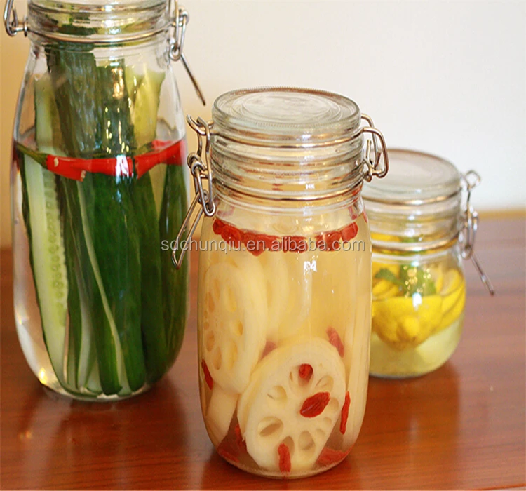 1l 1.5l 2l Glass Canning Jar With Metal Clip,2000ml Glass Canning