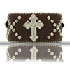 brown genuine leather bangle cuff 7-8.5 inch length bling cross studded cowgirl western rhinestone bracelets