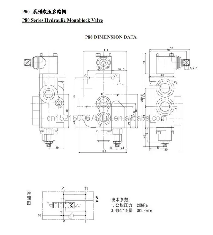 Monoblock Hydraulic Control Valve 21 GPM, 1 Spool