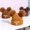 New Autumn And Winter Hat Embroidered Cartoon warm Baby Hat Cotton Lining Thick Double Hair Ball Knitted Baby Wool Cap hat