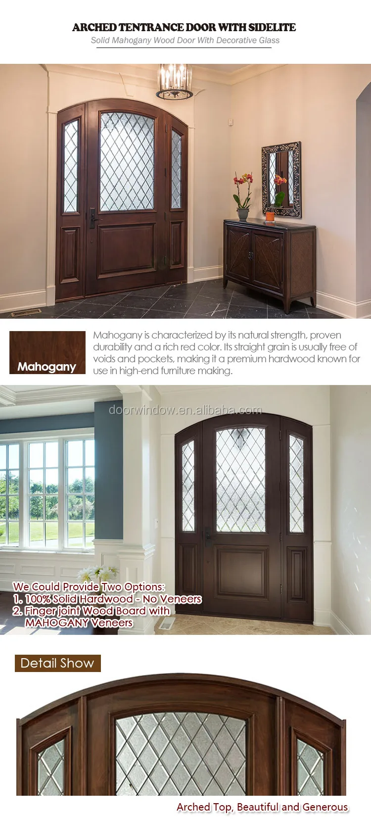 European Country Style Wholesale Swing Interior Door with side lite and transom