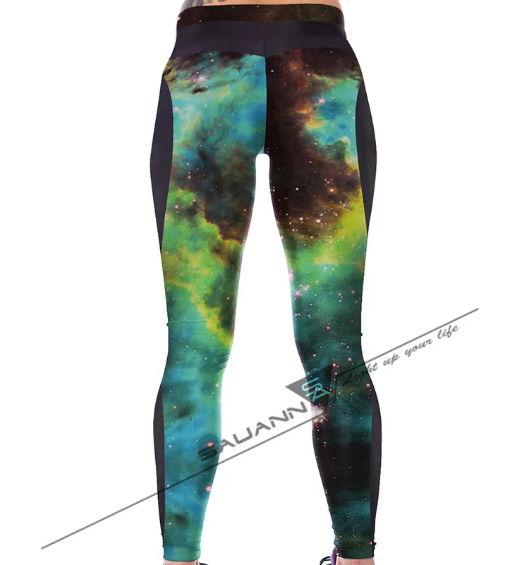 Universe Green Light Galaxy Space Color Block Gym Pant Leggings Buy