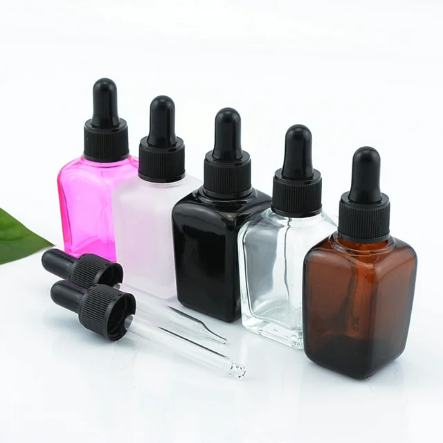 10ml Square Clear Perfume Glass Essential Oil Dropper Bottle With Black