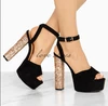 2018 Latest Fashion Sexy Glitter Block Heel Suede Women High Heel Sandals