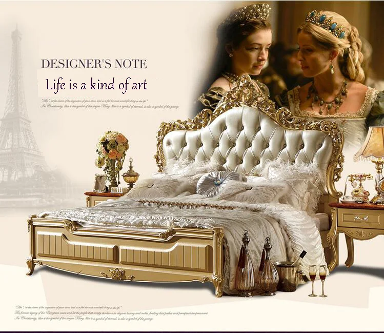 modern european solid wood bed Fashion Carved 1.8 m bed french bedroom furniture p10054