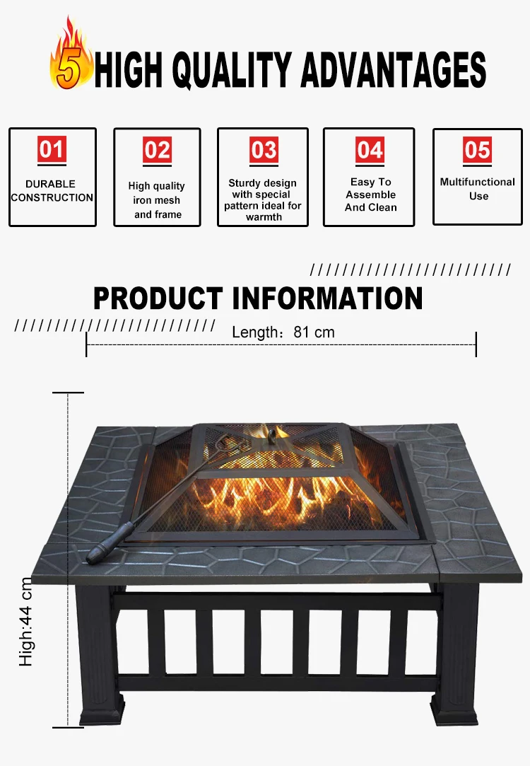 wood fire pits for sale on Outdoor Fire Pit Metal Firepit Square Table Backyard Patio Garden Stove Wood Burning Fire Pit With Spark Screen Buy Fire Pit Outdoor Firepit Tables Outdoor Fire Pit Metal Firepit Square Table Backyard Patio