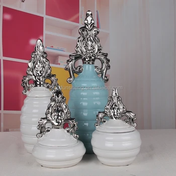 Whole 4 Pieces Ceramic Blue Tall Decorative Flower Whole 4 Pieces Ceramic Blue Tall Decorative Flower Lidded Strage Jars Canister For