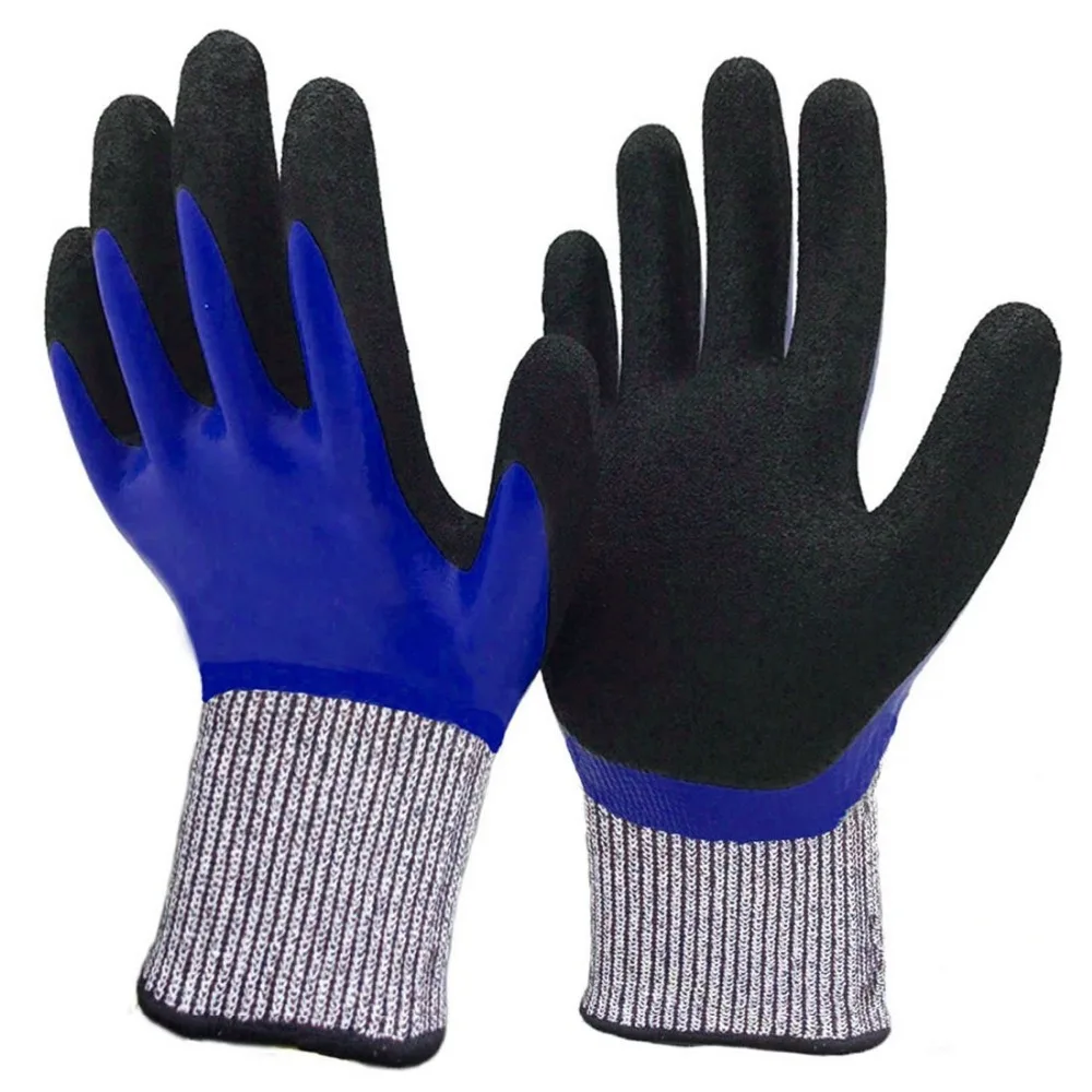 Zmsafety Chemical Resistant Double Nitrile Coating Cut Level 5 Gloves Palm Double Coated Work