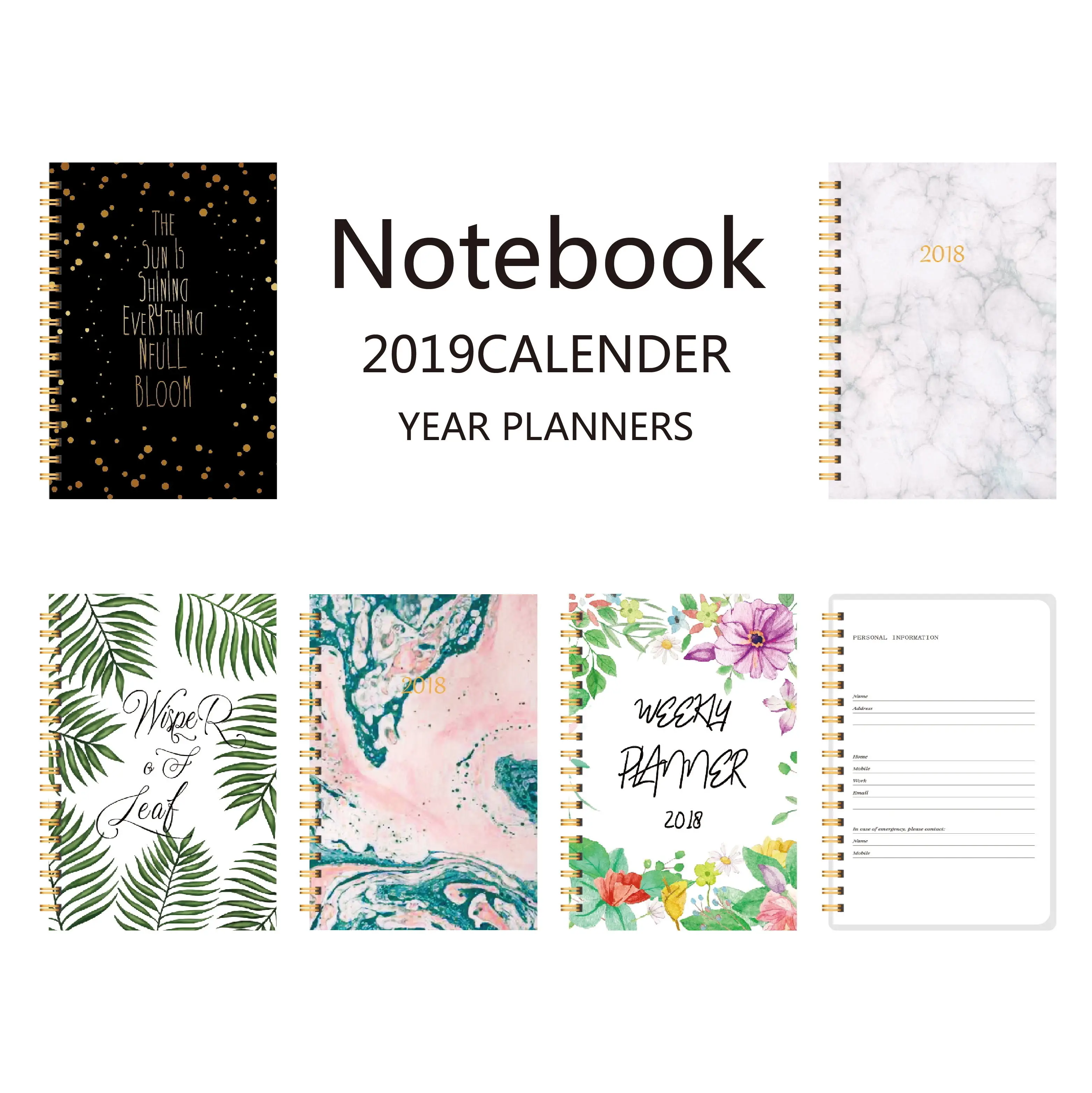 Japanese Elegant Spiral Marble Weekly Monthly Planner Notebook With Colored Paper