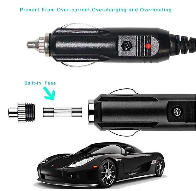 Black Heavy Duty 12V 24V Cigarette Lighter Extension Cord Cable 1m Car Charger with Cigarette Lighter Socket