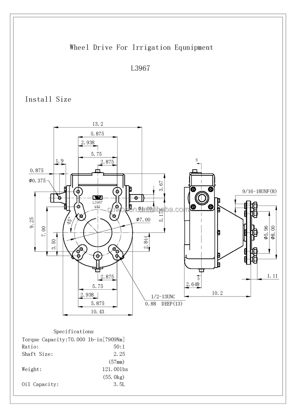 Center pivot gearbox pivot irrigation system 50/1 ratio reducer gearbox