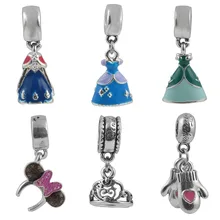 Estilo da mistura do Esmalte Princesa Vestido Forma Big Hole Charme Pingente com Bonito Pingente de Metal fit Pulseira Pandora