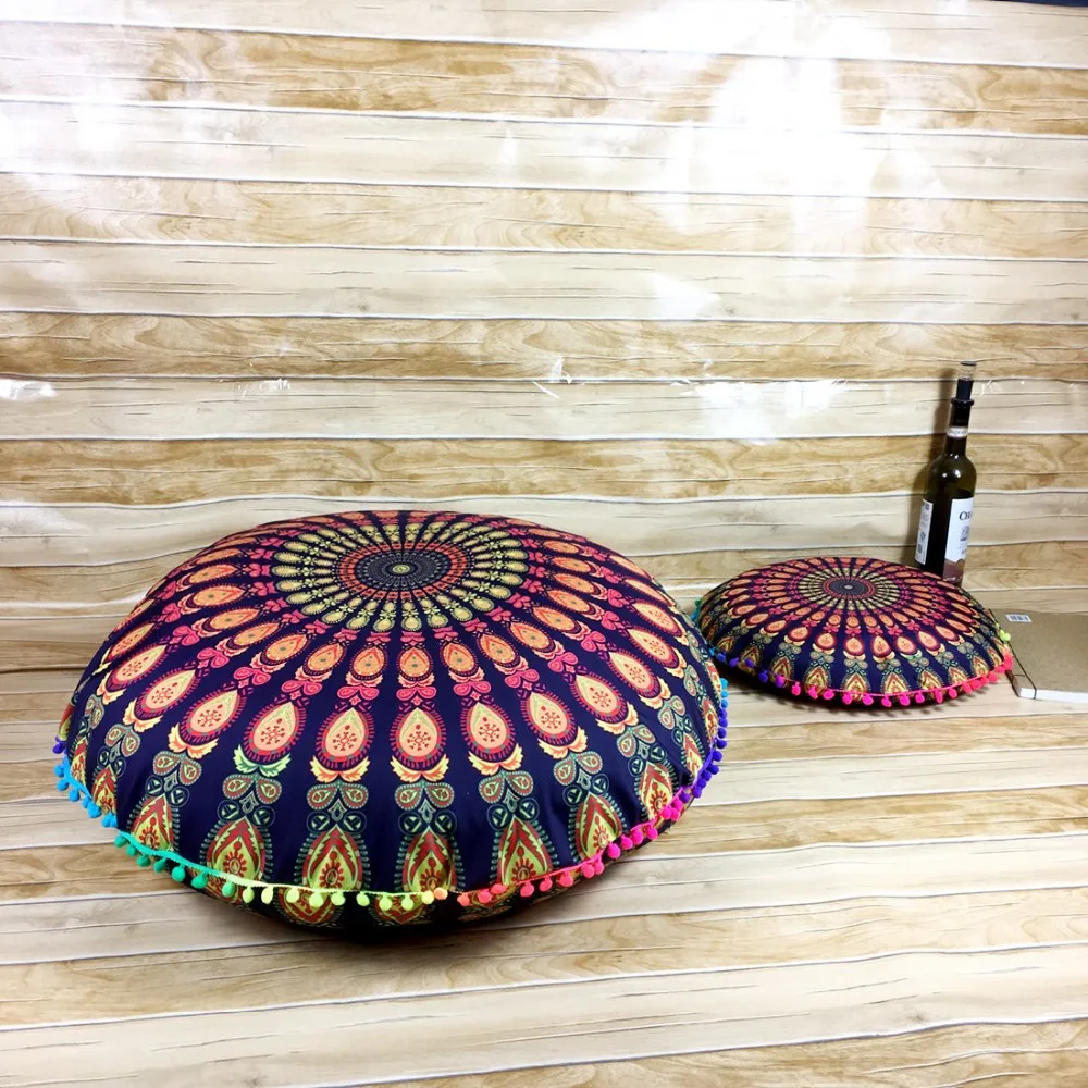 Indian Tradidtional Decorative Embroidered Round Floor Pillow Round