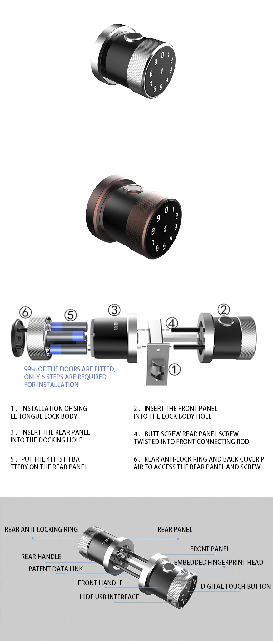 Factory Directly Sale Electronic Smart Bluetooth Fingerprint Wifi App