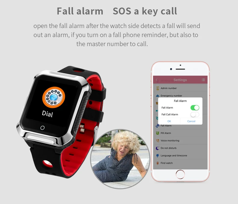 Gps Sos Button Remote Monitor Fall Down Alarm Smart Watch Gps Tracker