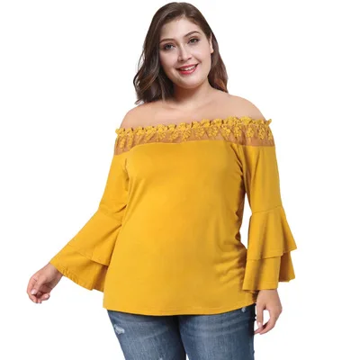 
F20308A Latest fashion plus size Lace long sleeve T-shirt for fat women 