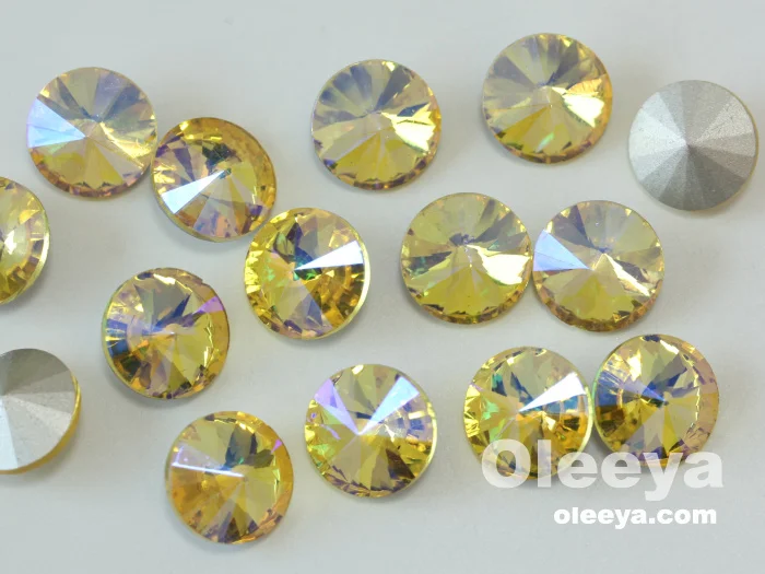 Oleeya Factory Wholesale Glass Pointed Back Gemstones 12mm Rivoli Rhinestone for Clothing and Shoes