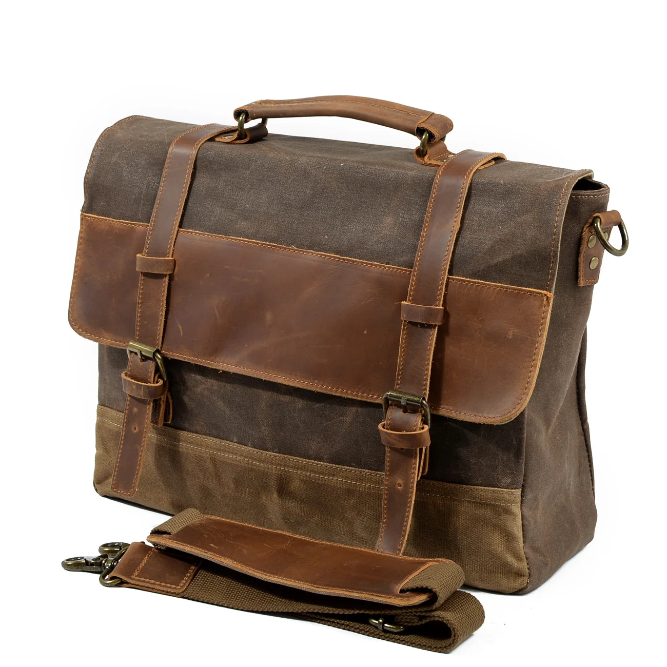 Vintage crazy horse wax canvas shoulder men messenger bag