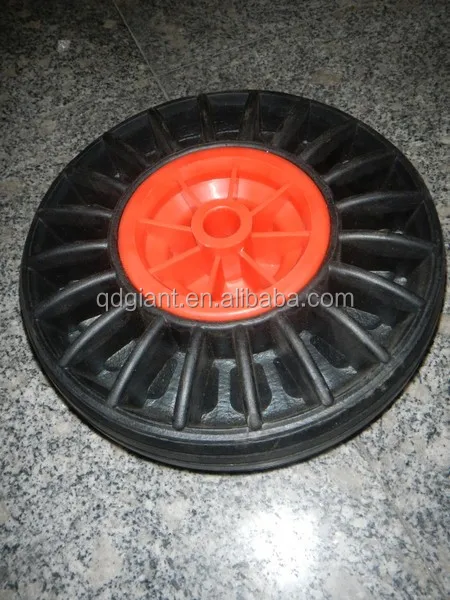 Inexpensive solid rubber wheel 10"x3" with plastic rim