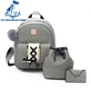 2018 New Women 3pcs/Set Backpack Fashion PU Leather Lace Up Backpack for Teenager Girls Travel Daypack Shoulder Bag Purse