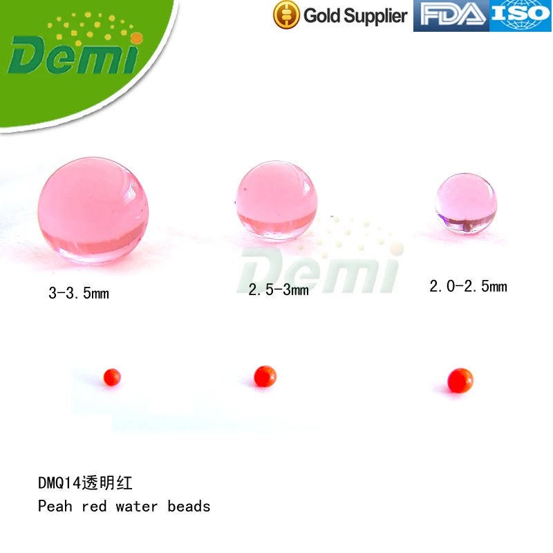 Transparent red water absorbing polymer beads
