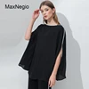 Maxnegio 2018 Elegant Women Bat Sleeve Black Chiffon Blouses From China