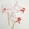 2019 Lovely Unique Custom White and Pink Card Paper Cake Topper Wed Heart Cupcake Toppers
