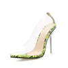 Tacones De Mujer Talon Neon Green Pumps Stylish Snake Skin Jelly Sandals Transparent Clear Heels for Women and Ladies