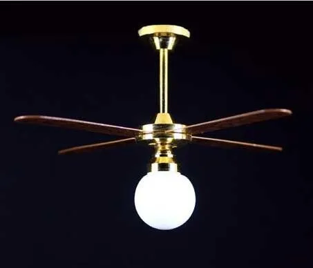 1 :12 Scale Dollhouse Miniature 3 Tulip Drop Lighting Fixture, Ceiling Fan Lamp With 4 Blades QW23016