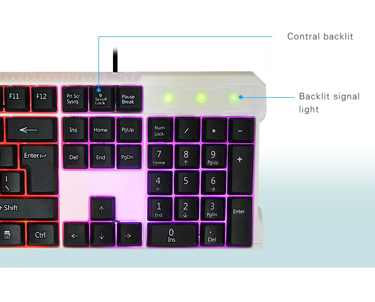 Three colors partition backlit gaming keyboard_wired keyboard gaming