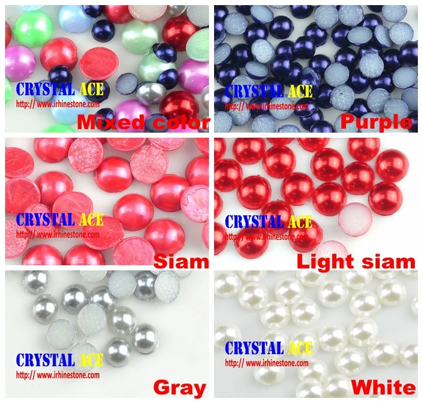 6mm acrylic Red blue half round hot fix pearl