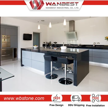Custom Solid Suface Black Kitchen Table Counter Top Cabinet With Custom Solid Suface Black Kitchen Table