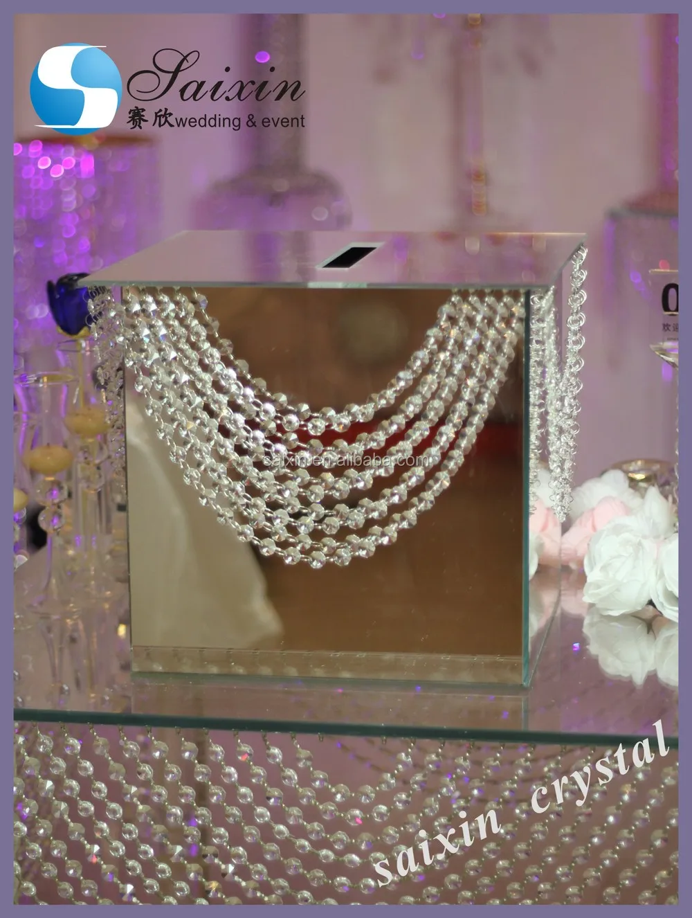 Beautiful Wedding Decoration Glass Mirror Card Box With Hanging