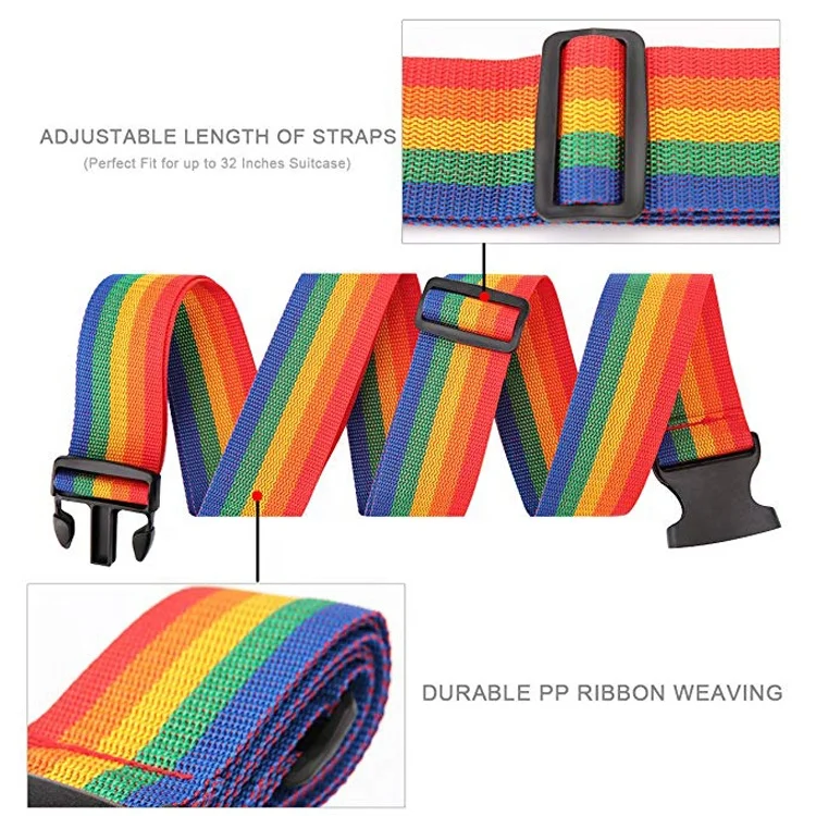 Custom Travelling Adjustable Durable Airport Rainbow Luggage Strap