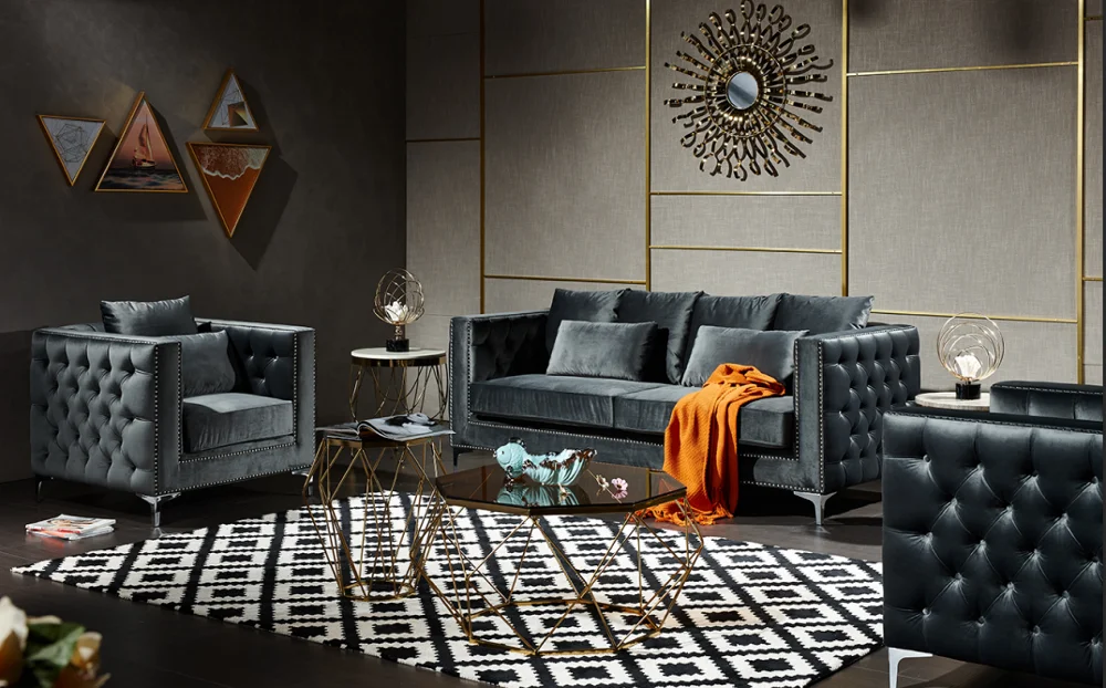 经典设计家具客厅扶手椅簇绒单座沙发椅天鹅绒面料