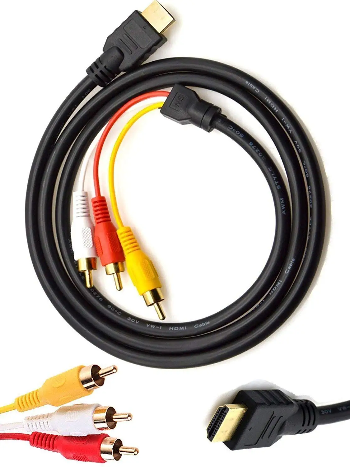 One-Way Transmission from HDMI to RCA 5ft//1.5m HDMI to RCA Cable,HDMI Male to 3RCA AV Composite Male M//M Connector Adapter Cable Cord Transmitter NO Signal Conversion Function