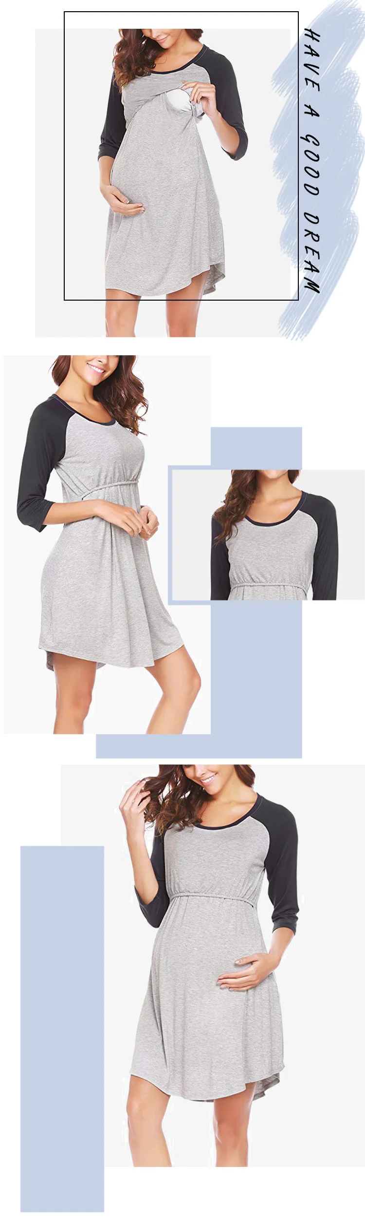 Lynmiss Wholesale Custom logo best green home cotton night sleep maternity clothing dress maternity wear