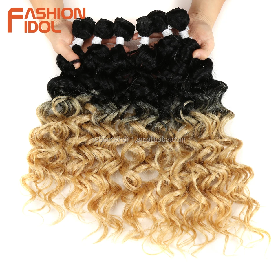 Magic Synthetic Deep Curly Hair Bundles Hair Weave Ombre Color