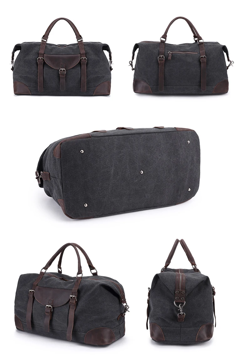 New design Amazon hot sale duffel canvas overnight travel weekender bag with leather