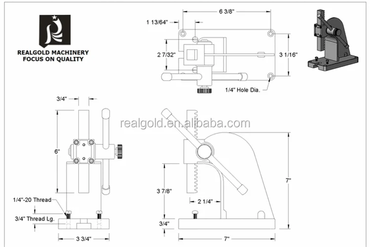 Ap 2 Arbor Press,2 Ton Cast Iron Arbor Press,7" Height Heavy Duty Arbor