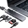 7 in 1 Aluminum Alloy USB Dual Type C Hub Adapter with HD-MI USB 3.0 SD/TF Card Reader for Macbook Pro