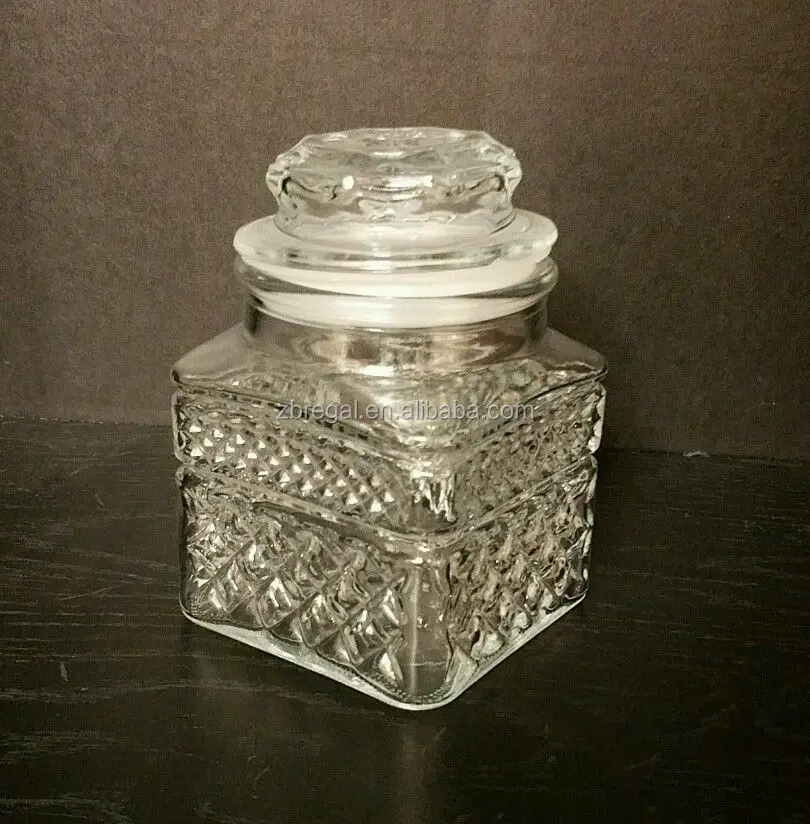 Vintage Clear Glass Canisters With Lids Diamond Cut Design