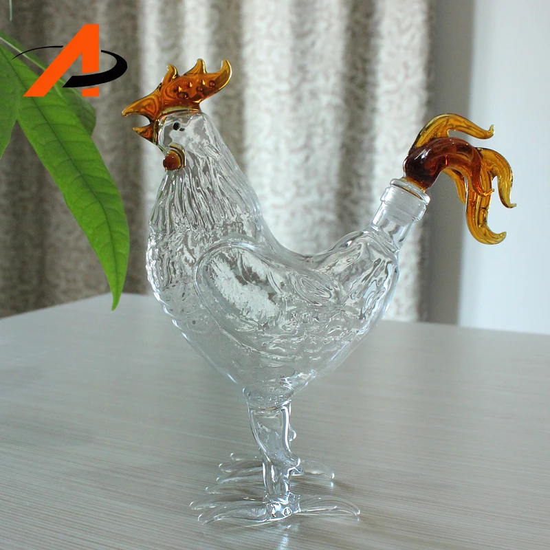 Creative Hand Made Borosilicate Heat Resistant Animal Shaped Clear Glass Decanter Chicken Shaped Wine Bottle.jpg